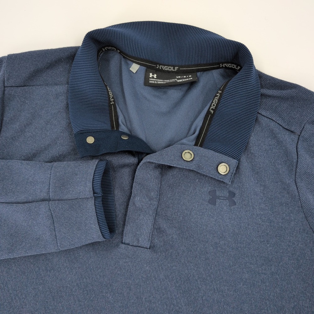 Under Armour Golf Storm ColdGear Mens Large Blue Snap Pullover Sweater